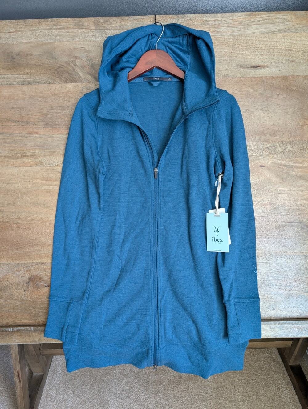 Ibex Hoodie Womens Small Blue Merino Wool FW23 Shak Long Sleeve Hood Zip Up NWT